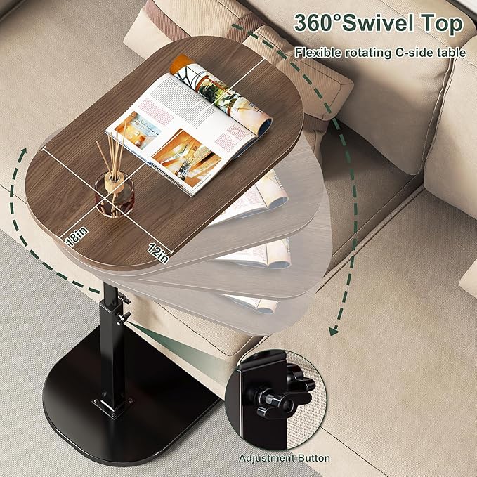 C Shaped Side Table, Adjustable Height